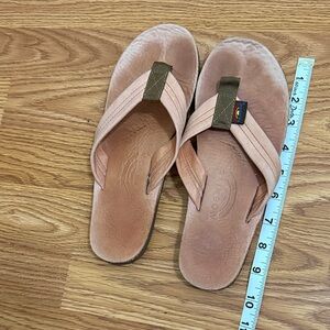 Rainbow Pink Suede Flip Flop Sandals with Olive Accents